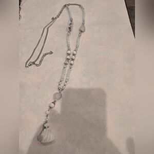 White Beaded Tassel Pendant Necklace — Women’s Fashion Jewelry